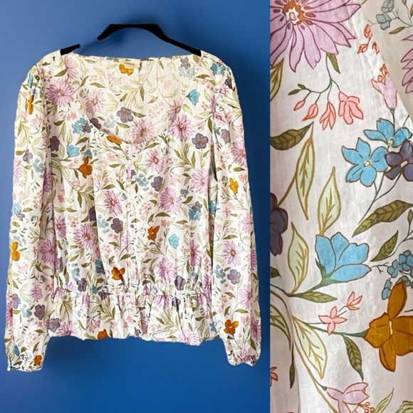 ANA A New Approach Boho Peasant Top Retro Multicolor Floral Blouse Size Large - Picture 1 of 13